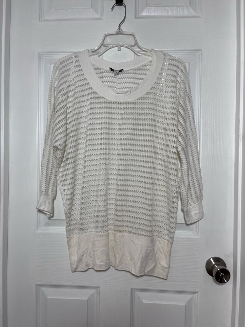 bebe Cream Open-Weave Scoop Neck Top